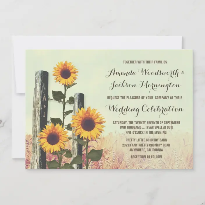 Sunflowers Carved Fence Post Wedding Invitations