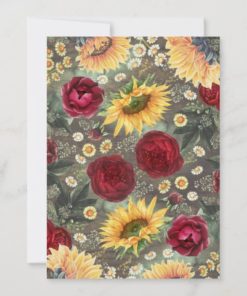 Sunflowers Red Roses Daisies Rustic Wedding Invitations - back