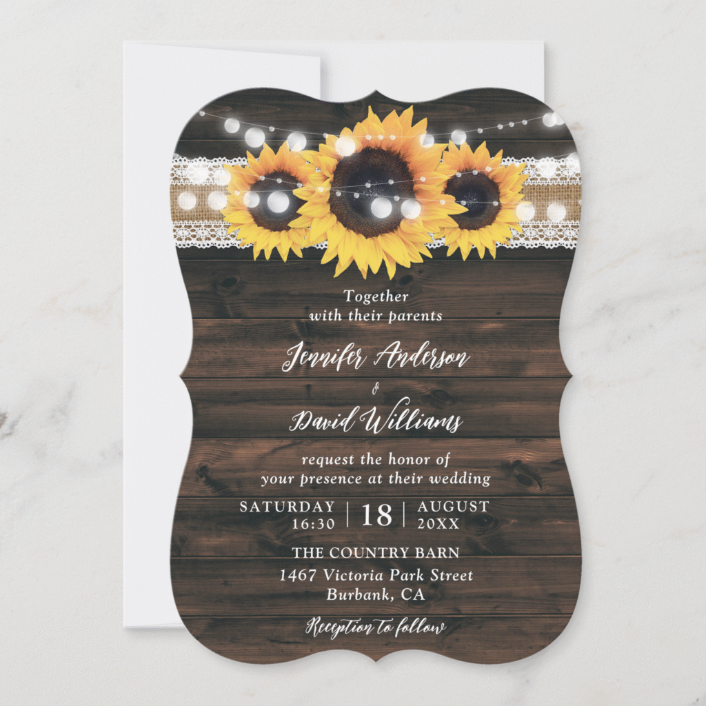 Sunflower Rustic Country Wood Wedding Invitation (Front)